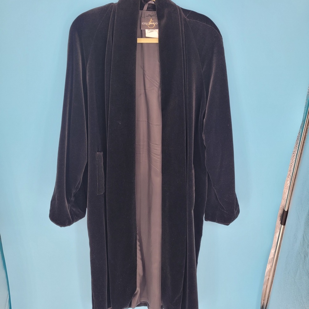 JS Collections Vintage Black Velvet Draped Full Length Opera Coat Size Medium